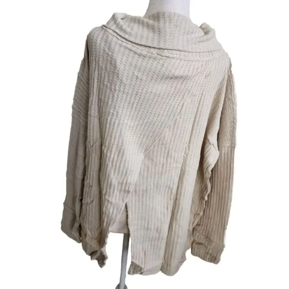 Free People Top Juicy Long Sleeve Size L oversized Ivory NWT Waffle Knit - Picture 10 of 11